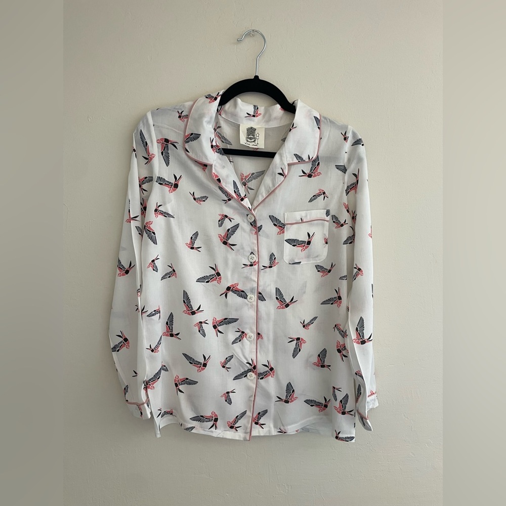 2 Piece Woven Pajama Set Parrot Birds Woven Elastic Waist Soft Drapey NWOT
